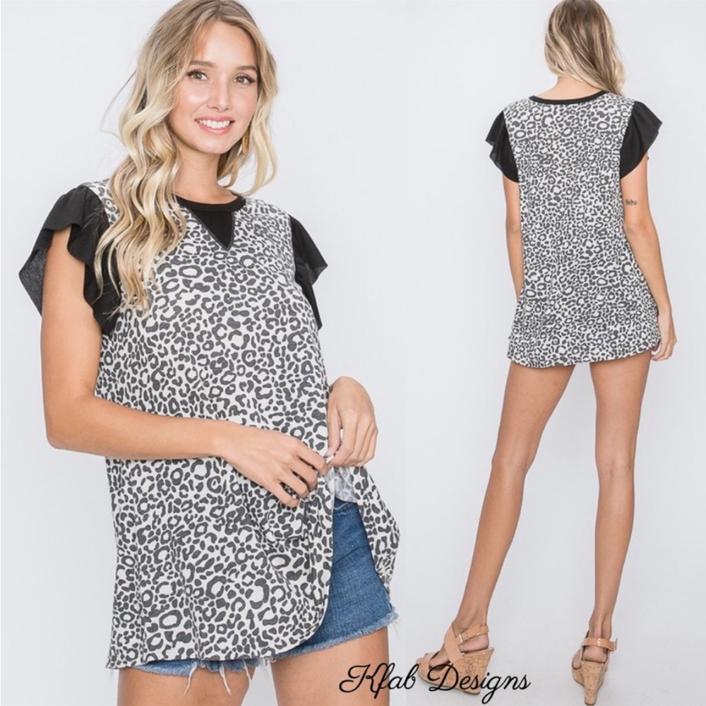 Ruffle Sleeve Animal Print Soft Knit Top!